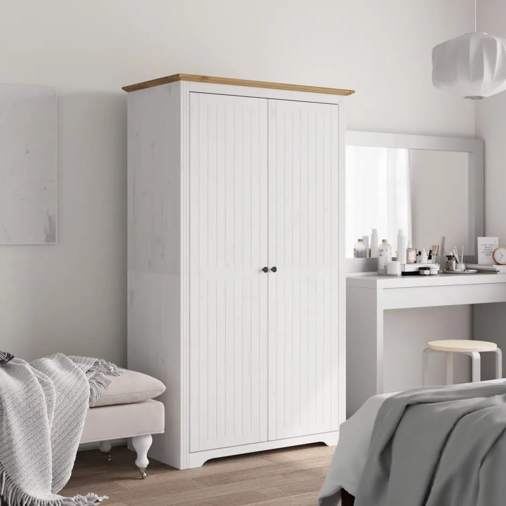 Roupeiro BODO 99x53,5x173 cm pinho maciço branco e castanho