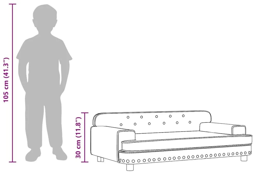 Sofá infantil 90x53x30 cm veludo azul