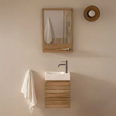 Conjunto De Móveis De Banheiro Em Madeira Teca Com Pia Integrada Em Cimento Napier Madeira De Teca & Madeira Retangular 50x70 Cm Mazure & - Sklum