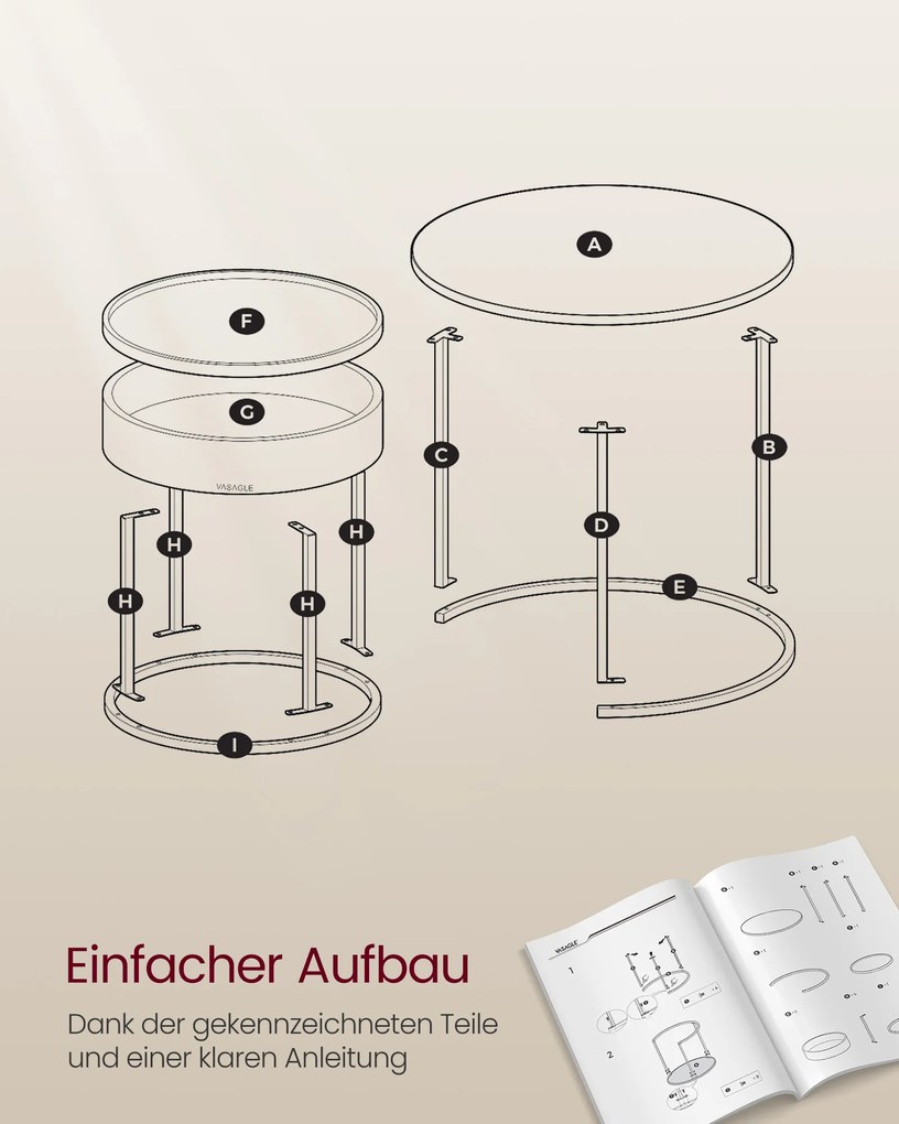 Conjunto de 2 mesas de centro redondas Bege natural + Preto