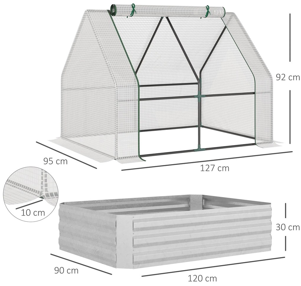 Outsunny Estufa de Jardim Pequeno Tipo Casa com Caixa de Plantio de Aç