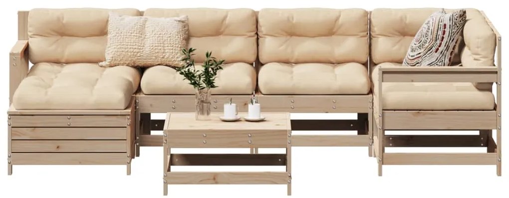 7 pcs conjunto de sofás para jardim madeira de pinho maciça