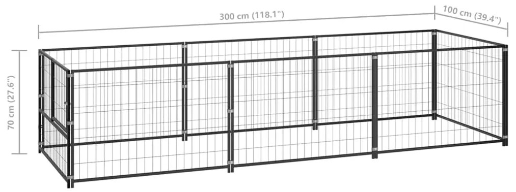 Canil para cães 3 m² aço preto