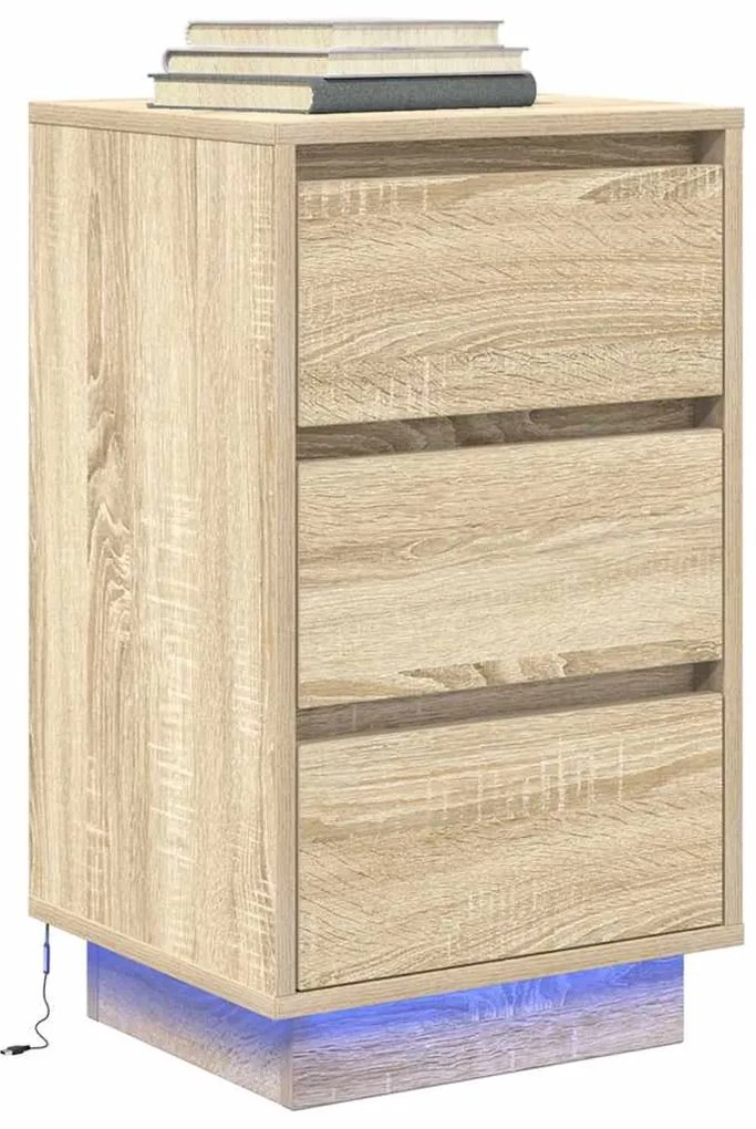 Mesa de cabeceira com luzes LED 38x34x65 cm carvalho sonoma