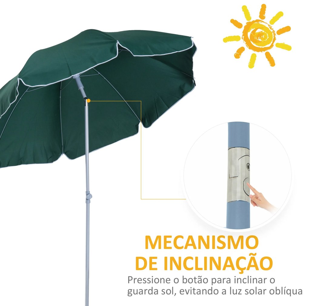 Guarda-sol de praia Ø202 cm de diâmetro Telhado Inclinado Poste Destac