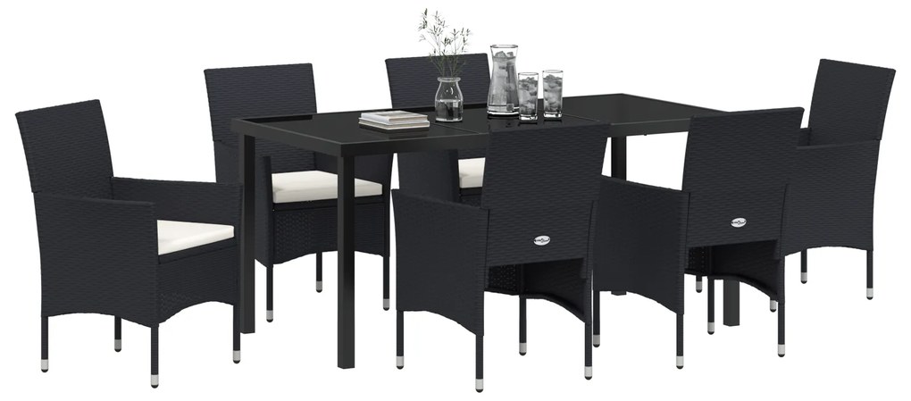 Conjunto de Jantar para Jardim 7 Peças Preto Vime PE