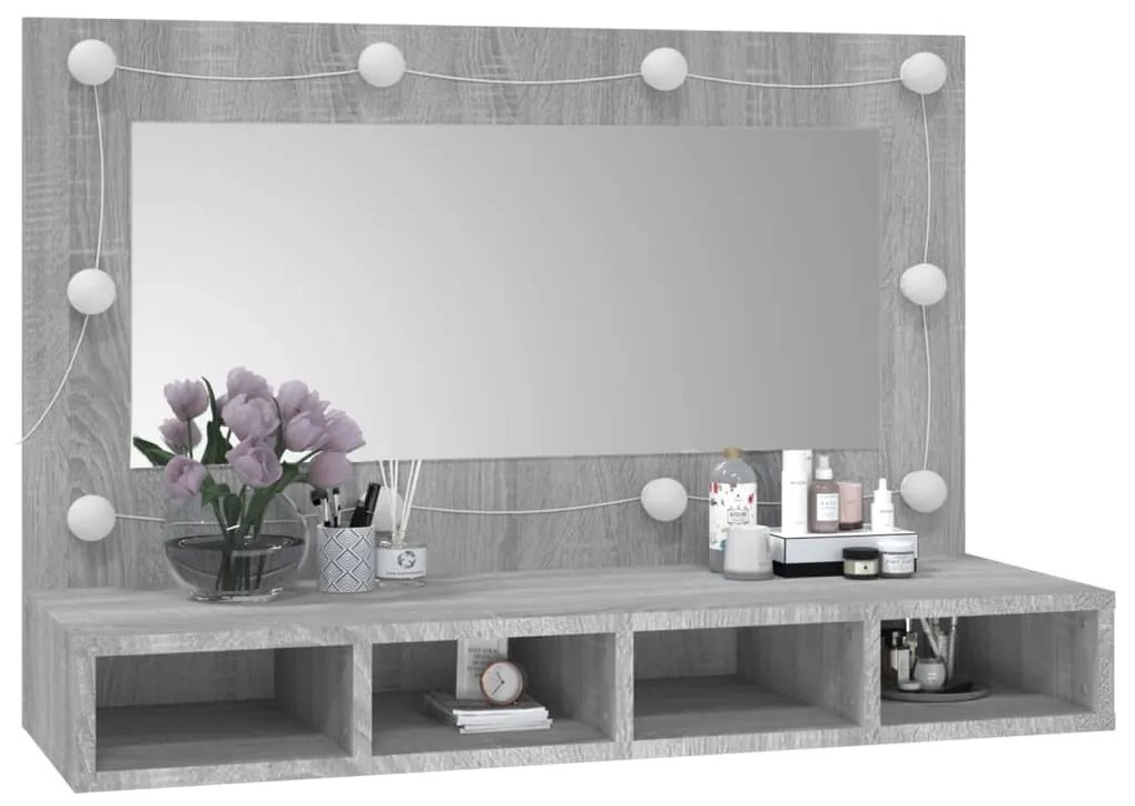 Armário espelhado com LED 90x31,5x62 cm sonoma cinza