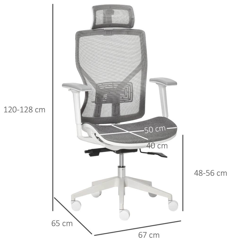 Cadeira de Escritório Giratória com Altura Ajustável Apoio para os Braços Apoio para a Cabeça e Suporte Lombar Reguláveis Encosto Alto 67x65x120-128cm