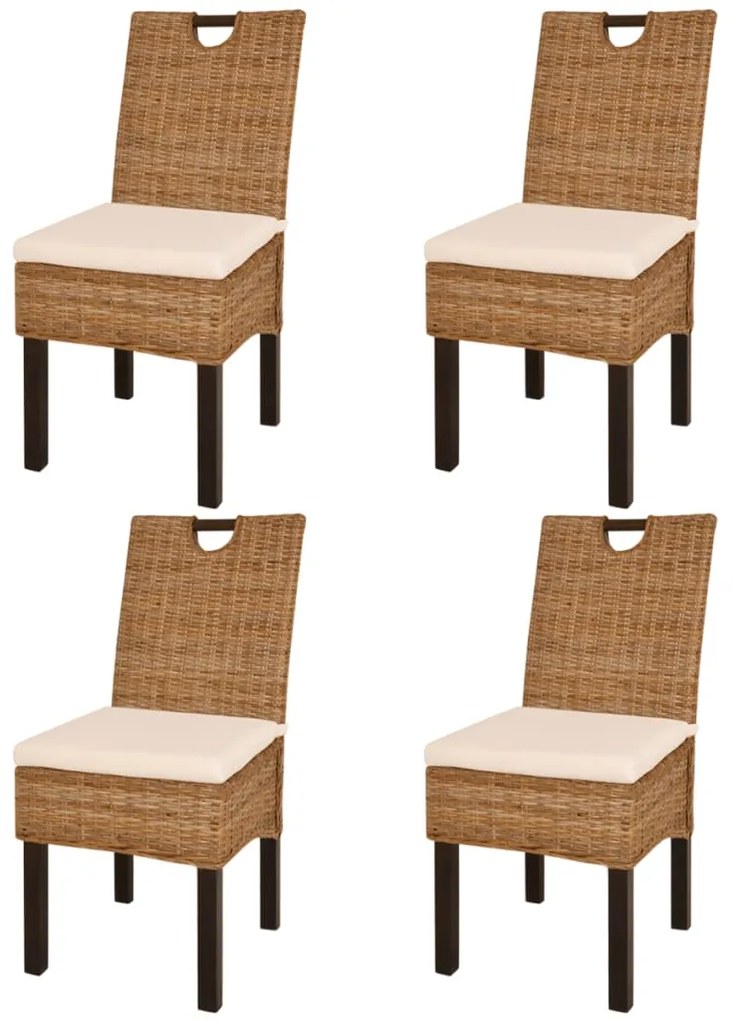 vidaXL Cadeiras de jantar, 4 pcs, vime Kubu e madeira de mangueira