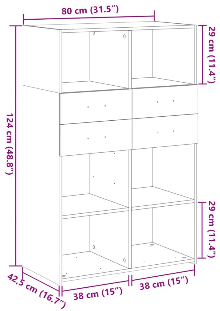 Armário alto 80x42,5x124cm derivados de madeira cinza sonoma