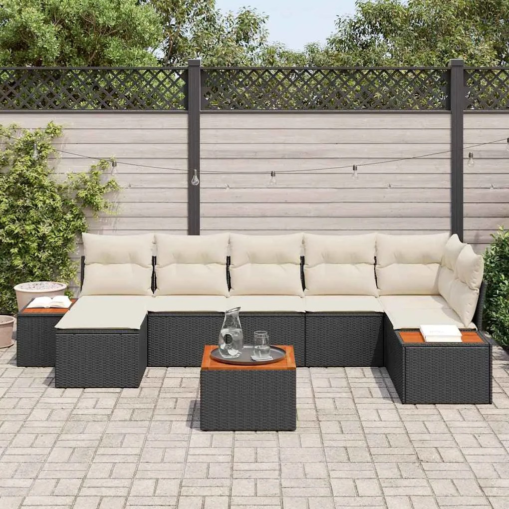 Conjunto de Sofá de Jardim com 8 Peças e Almofadas Preto de Rattan e P