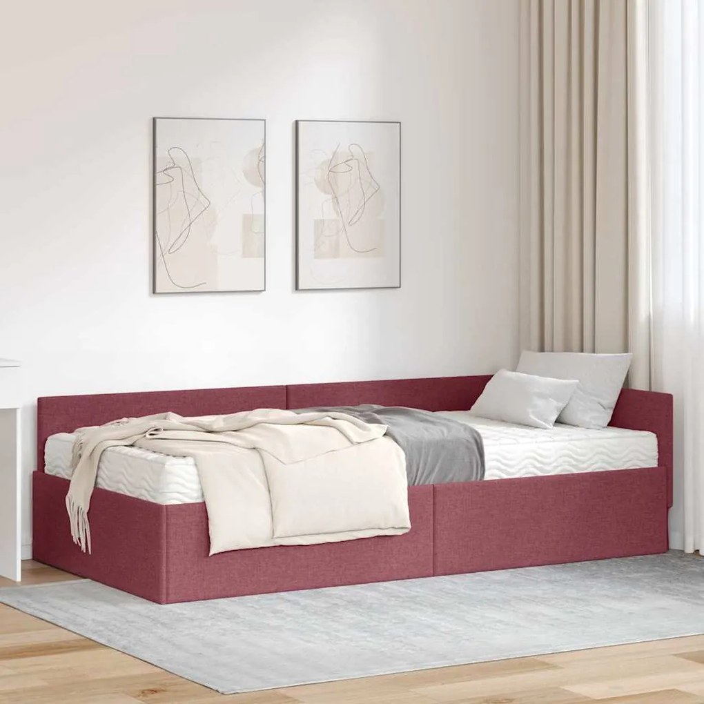 vidaXL Estrutura de Cama de Canto com Colchão 2 pcs Vermelho tecido