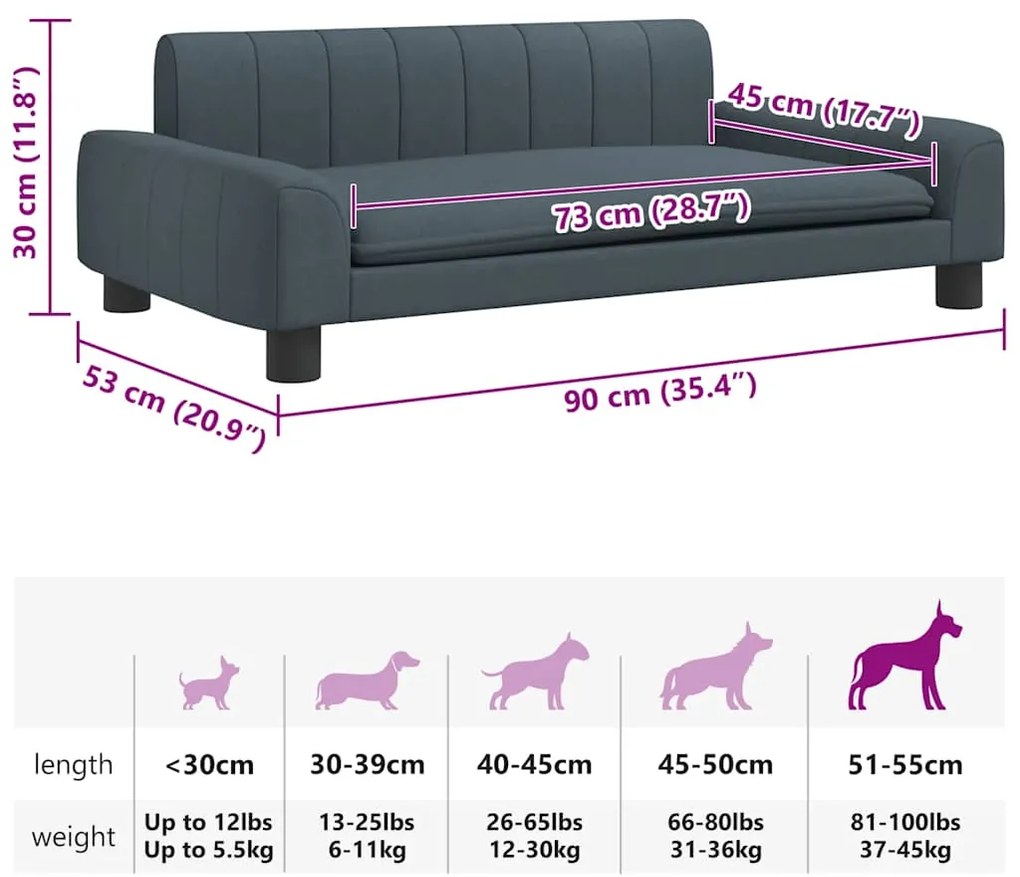 Cama para cães 90x53x30 cm tecido cinzento-escuro