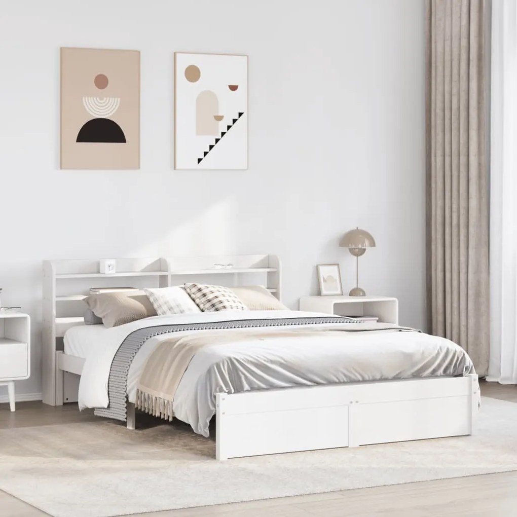 vidaXL Estrutura cama c/ cabeceira 120x190 cm pinho maciço branco