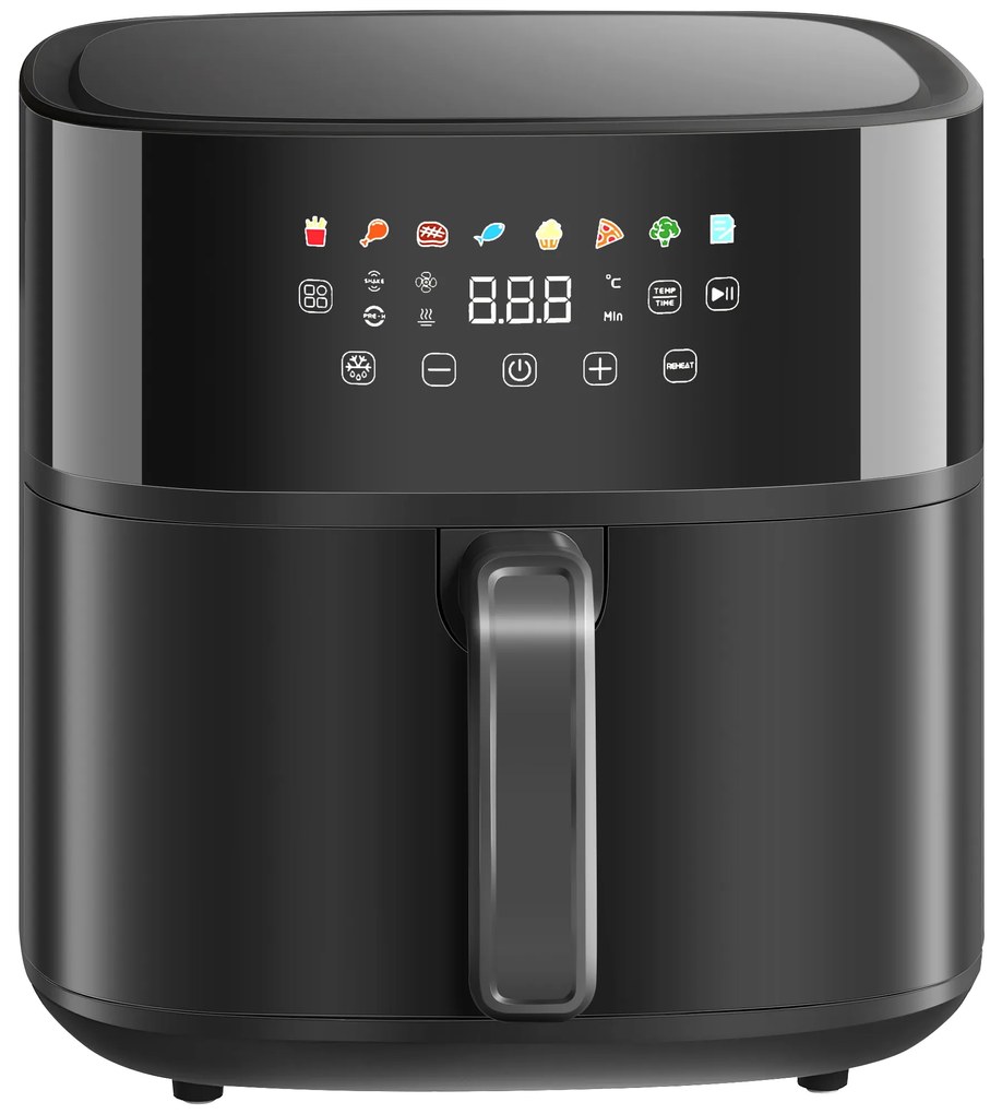Fritadeira sem Óleo 8 L Air Fryer 1700 W com Temperatura Regulável 80-200°C 8 Programas Painel Tátil Temporizador 32,5x41x32 cm Preto