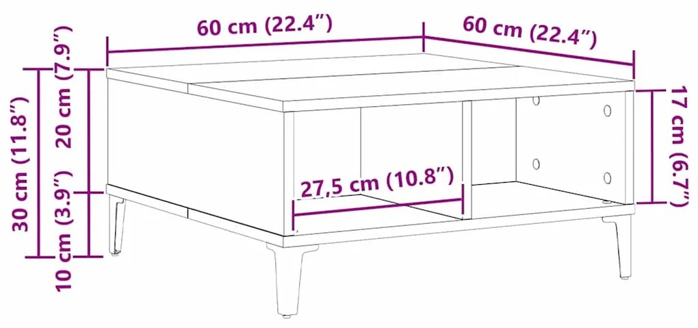 Mesa de Centro vidaXL Preto Carvalho 60x60x30 cm Madeira Consolidade
