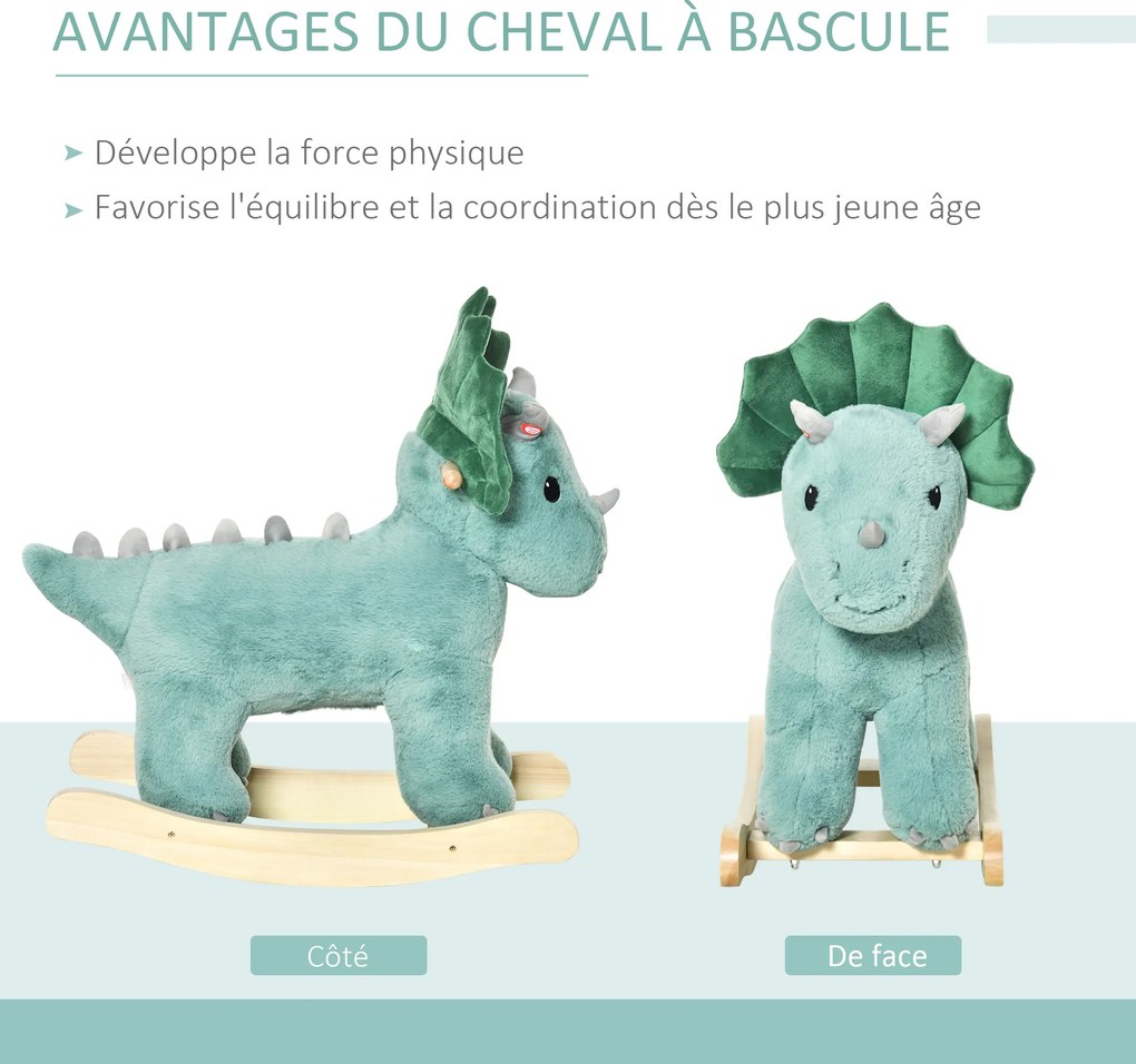 Brinquedo de Baloiço de Dinossauro, 64 x 30 x 54 cm, Efeito Sonoro de Rugido, Verde Escuro