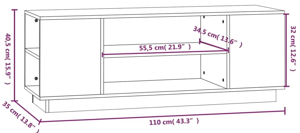 Móvel de TV 110x35x40,5 cm madeira de pinho maciça cinzento