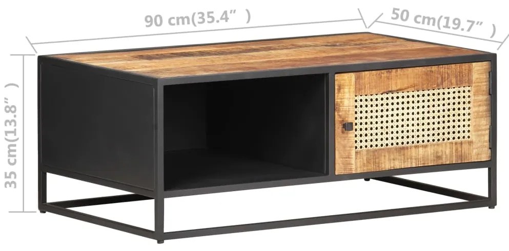 Mesa de centro 90x50x35 cm mangueira áspera e palhinha natural