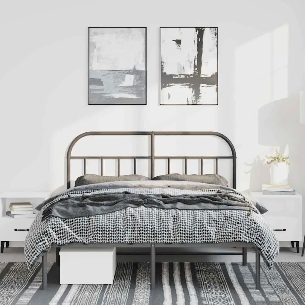 Estrutura de cama em metal com cabeceira 150x200 cm preto
