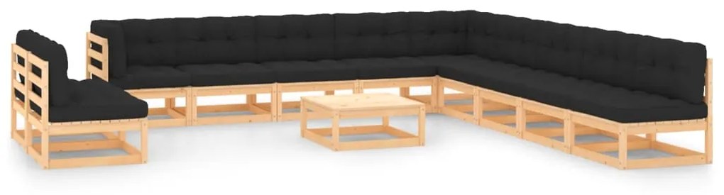 vidaXL 12 pcs conj. lounge jardim c/ almofadões antracite pinho maciço