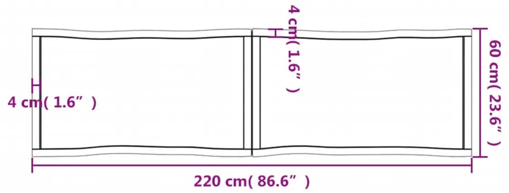 Tampo mesa 220x60x4 carvalho tratado borda viva cinza-escuro