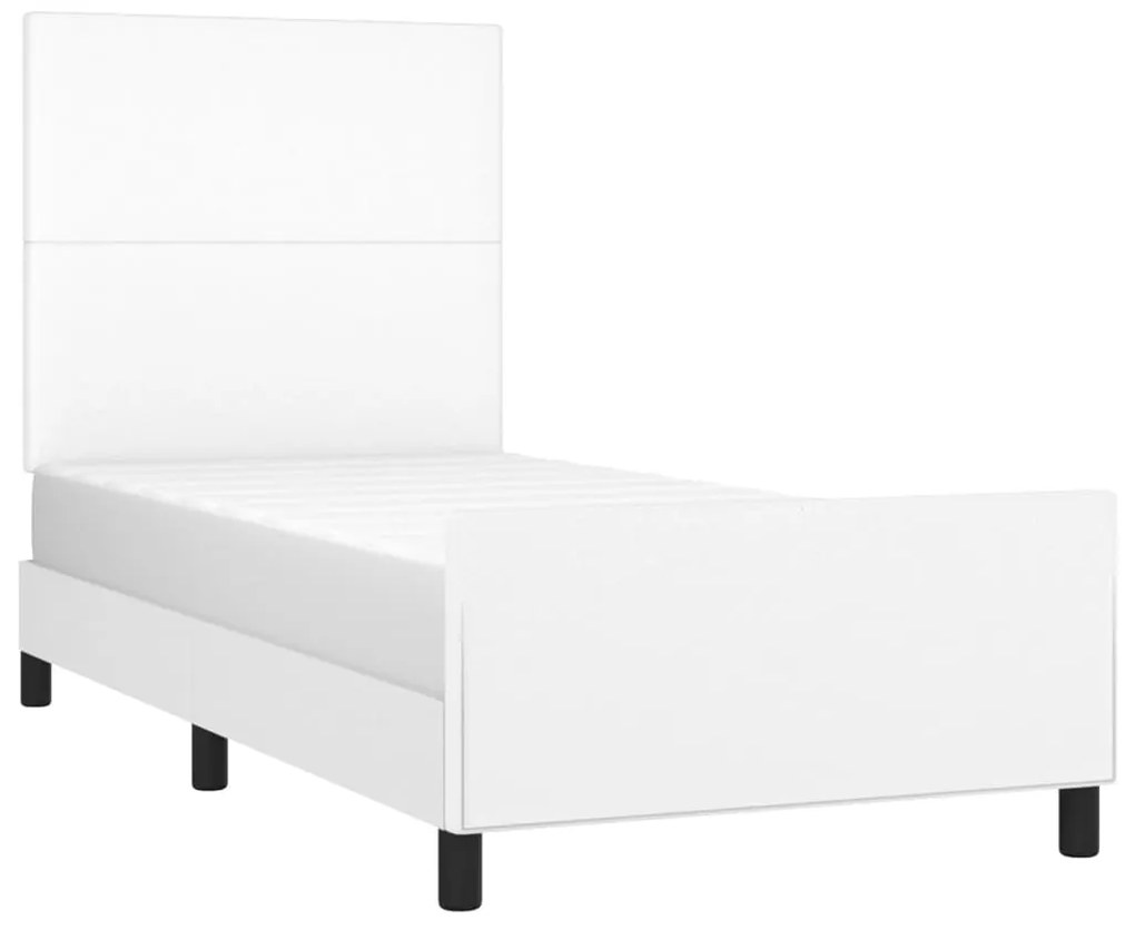 Estrutura de cama c/ cabeceira couro artificial 80x200cm branco