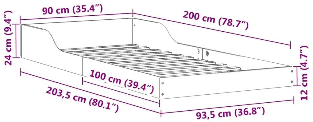 Estrutura da Cama Branco 90 x 200 cm Madeira de pinho maciça