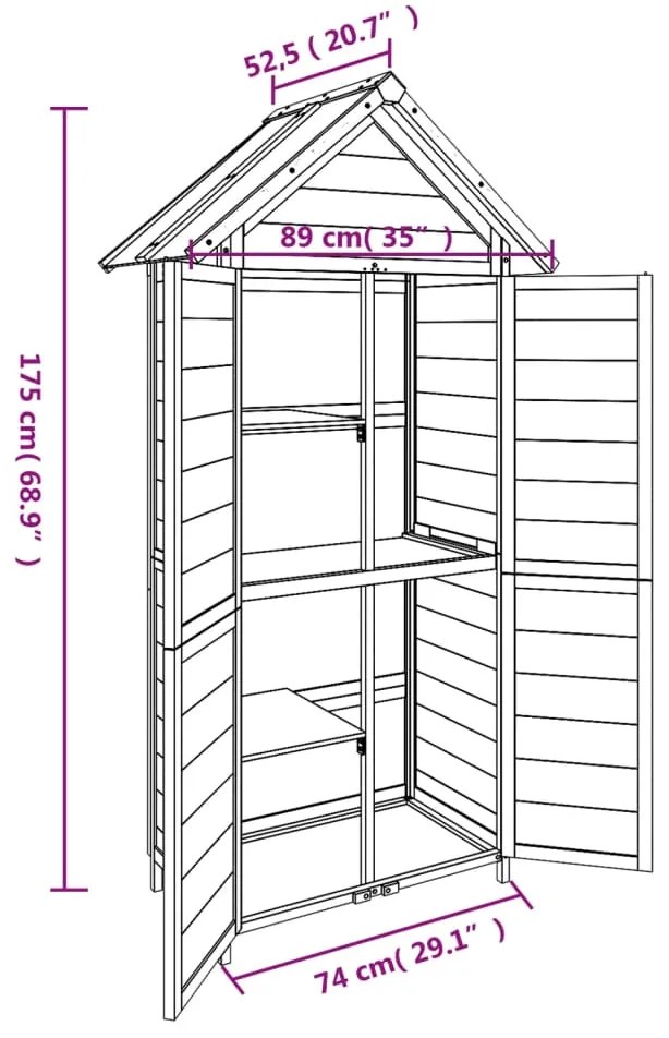 Abrigo p/ ferramentas jardim 89x52,5x175 cm pinho maciço cinza