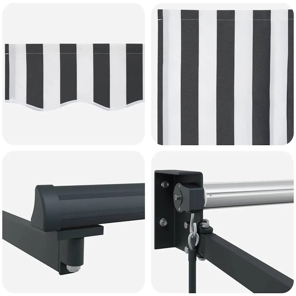 Toldo retrátil 5x3 m tecido e alumínio antracite e branco