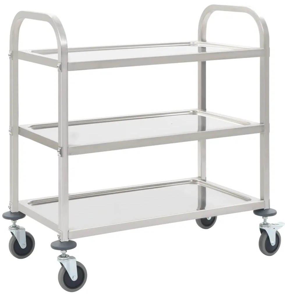 Carrinho de cozinha de 3 níveis 95x45x83,5 cm aço inoxidável