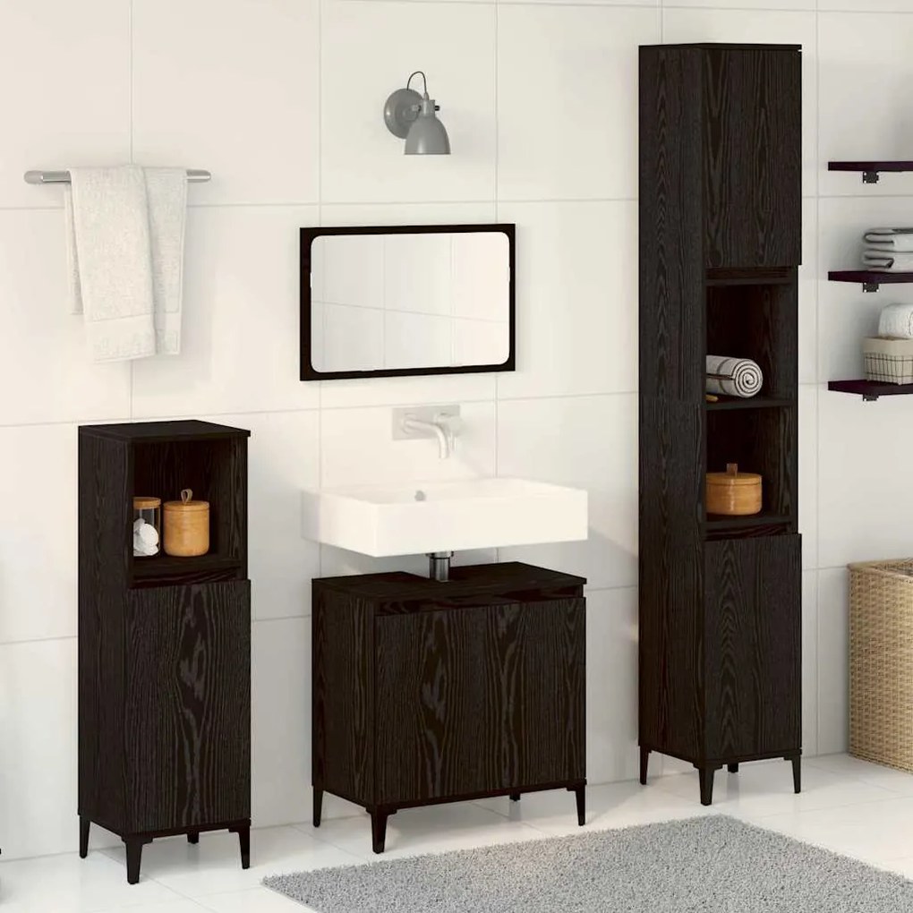 vidaXL Conjunto de Móveis para Banheiro 3 pcs Preto 30 x 30 x 180 cm