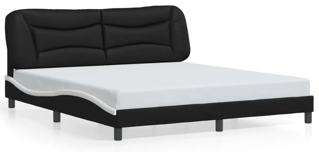 Estrutura cama c/ luzes LED 180x200cm couro artif. preto/branco