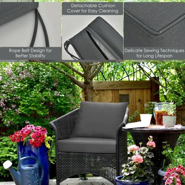 Conjunto de 2 almofadas amovíveis (CADEIRA NÃO INCLUIDA) para movéis de jardim com fitas antiderrapantes e enchimento macio Cinzento