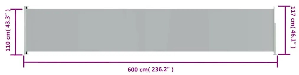 Toldo lateral retrátil para pátio 117x600 cm cinzento