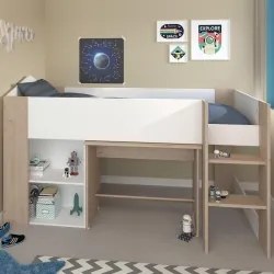 Cama Alta SHELTER com Secretária Carvalho e Branco L90 x P200 cm