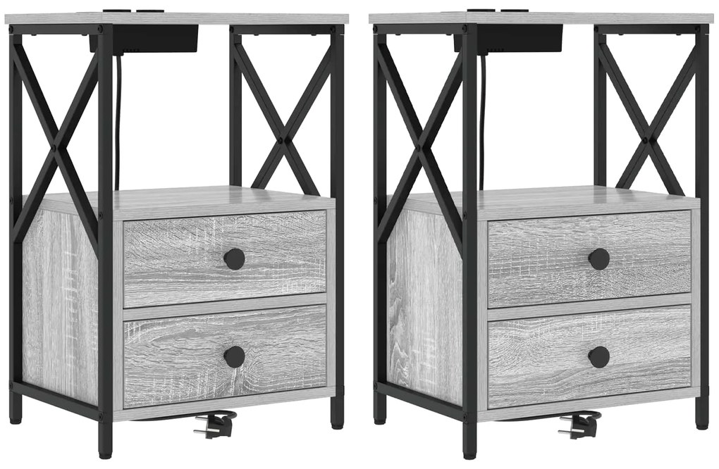 vidaXL Armário de Cabeceira 2 pcs Cinza Sonoma 40 x 31 x 60 cm
