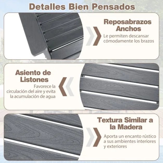 Cadeira de jantar de jardim Plástico com braços largos, assento e encosto em ripas para salão Gazebo 61 x 61,5 x 95 cm Cinza