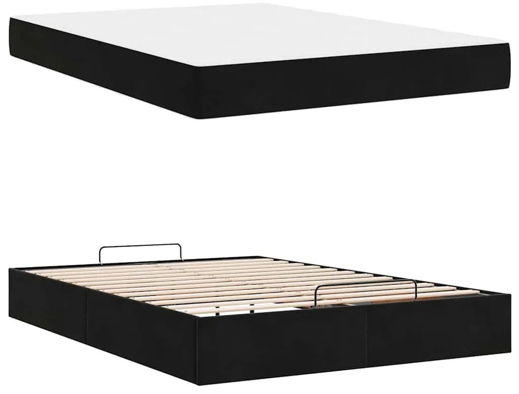 Estrutura da Cama com armazenamento Preto 140 x 200 cm Veludo