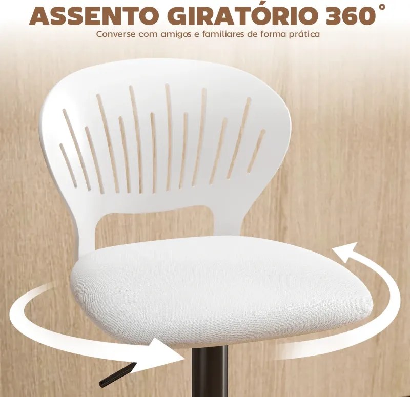 Conjunto de 2 Bancos Altos de Cozinha Giratórios a 360° Reguláveis em Altura de 84-105 cm 40,5x43x84-105 cm Branco