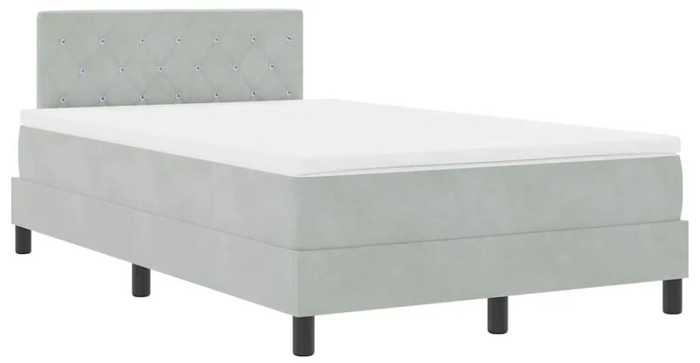 Cama Box Spring com Colchão &amp; LED Cinza Claro 120x190 cm Veludo