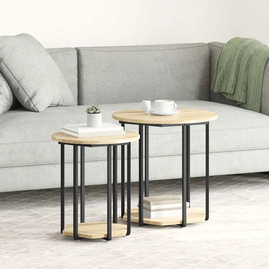 vidaXL Conjunto de mesas de apoio 2 pcs Carvalho Sonoma e Preto