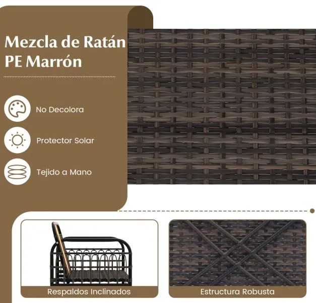 Conjunto de móveis jardim de vime de rattan de 3 peças com cadeiras almofadadas Mesa de centro de vidro temperado para varanda, pátio e pátio preto e