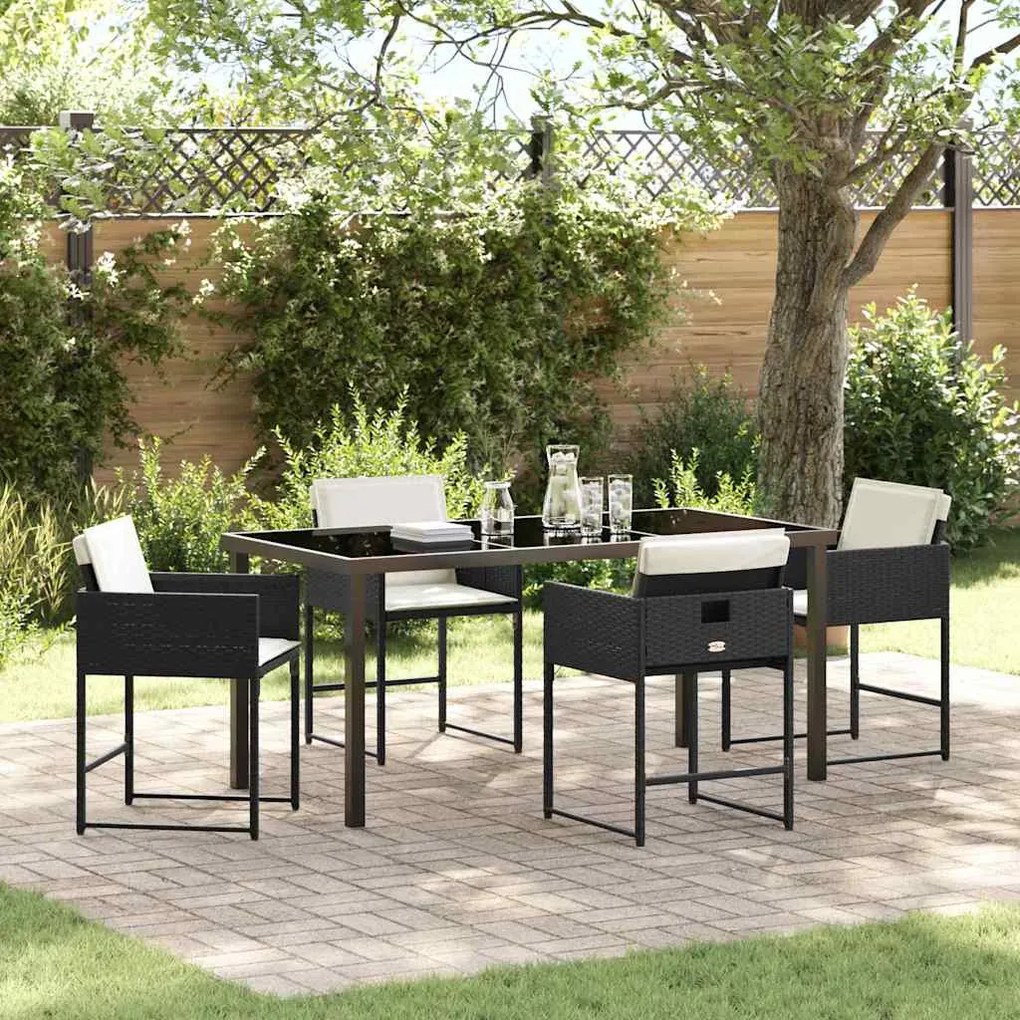 vidaXL Conjunto de Jantar para Jardim de 5 Peças com Almofadas Pretas de Rattan Sintético.