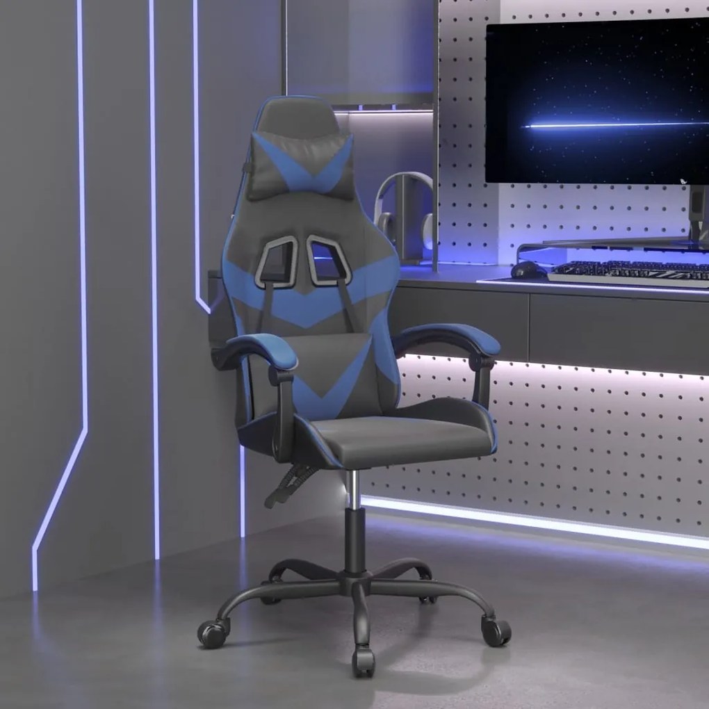 vidaXL Cadeira de gaming couro artificial preto e azul
