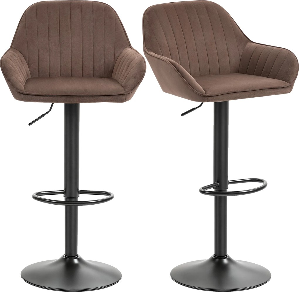 Conjunto de 2 Bancos de Bar Giratórios Bancos Altos de Cozinha com Altura Ajustável 50,5x50x87-107 cm Castanho