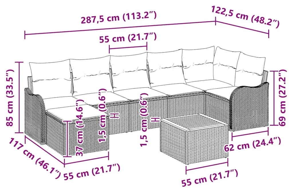 Conjunto de Sofá de Jardim com 8 Peças e Almofadas de Rattan Preto