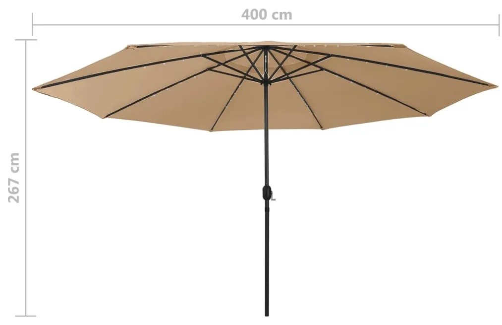 Guarda-sol de jardim com luzes LED 400 cm cinza-acastanhado