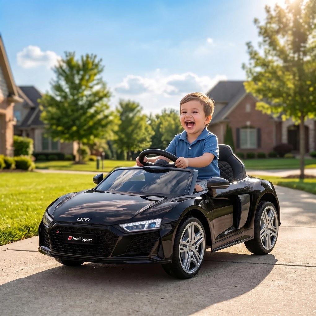 Carro Elétrico Infantil 2 a 5 anos Audi R8 Spider12 V com Comando à Distância 2,4 GHz 2 Motores Arranque Suave e Suspensão Traseira Preto