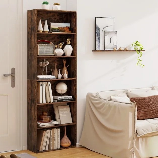 Estante aberta de 6 níveis 60 x 23,5 x 178 cm moderna para sala, quarto ou escritório Café